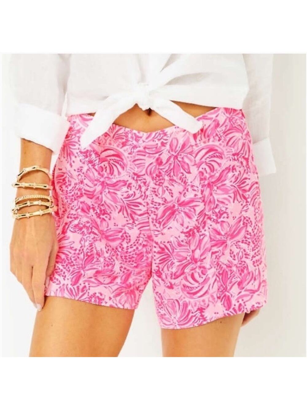 Lilly Pulitzer Pink Blossom Foxy Llama Fola Shorts Size 4 Preppy Resort Coastal
